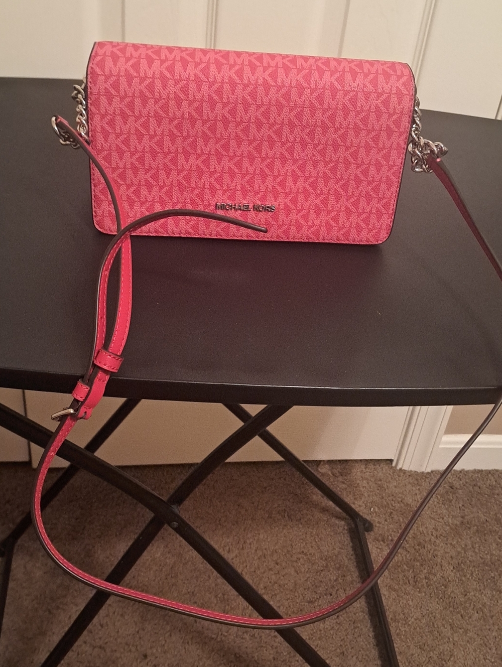 Michael Kors Dark Rasberry Med Signature MK Crossbody Shoulder Bag NWT